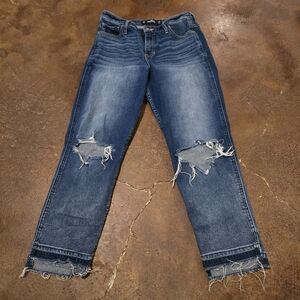 Hollister High-Rise Slim Straight Distressed Medium Wash Jeans Size 9R